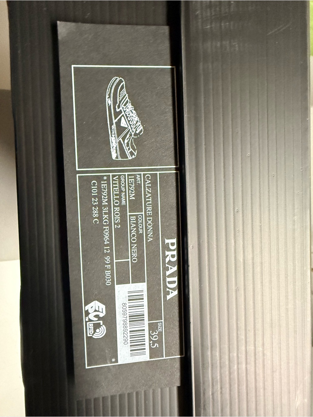 Prada White and Black Leather Low-Top Sneakers - Picture 9 of 9